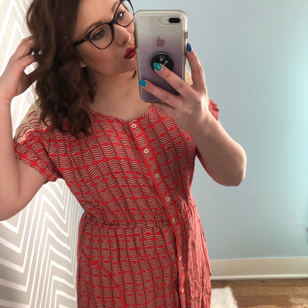 Anthropologie Maeve Orange Arrow Print Dress SZ M - Picture 2 of 6